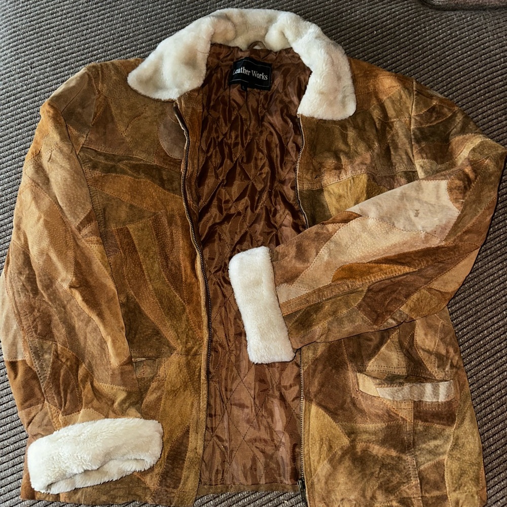 Men's Brown Suede Jacket with Cream Collar